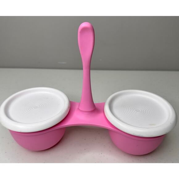 Tupperware Pink Blossom Condiment 2 Bowl Set Containers With Lids - Picture 1 of 7